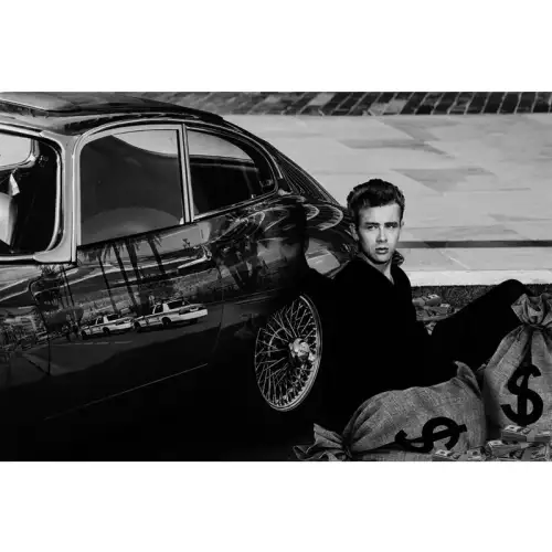 Hazenkamp Fachhändler James Dean der Rebell mit Auto B&W 80x120x2cm (114135)