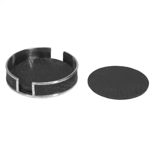 Flaschenuntersetzer 14x14x3,5cm Set Krokoleder schwarz silber