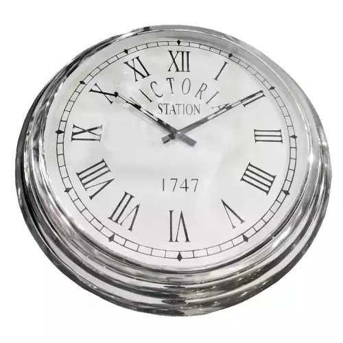 Hazenkamp Fachhändler Wanduhr 62x62x9cm victoria station silber rund (111666)