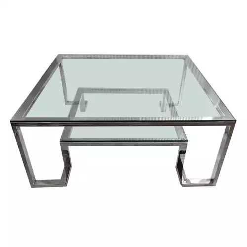 Hazenkamp Fachhändler Mitteltisch Keaton 100 x 100 x 41 cm 2 Ebenen Silber Glas (108156)