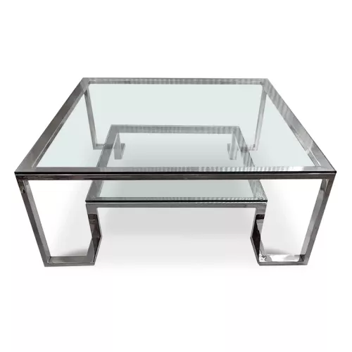 Hazenkamp Fachhändler Mitteltisch Keaton 100 x 100 x 41 cm 2 Ebenen Silber Glas (108156)