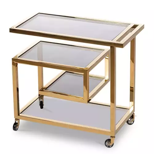 Hazenkamp Fachhändler Bar Trolley Brodie Gold 83x42x78cm W/ Black Glass (111432)