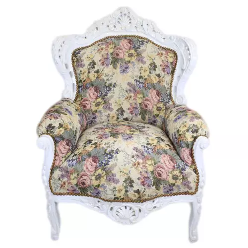 rolandk-wohnen Barocksessel F30 Creme / mit Blumenmuster (SV1091)