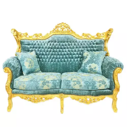 rolandk-wohnen Barocksofaset royal lyse goud-premium turquoise  mit edlem Muster (SV1735)