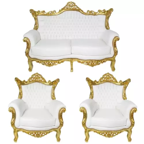 rolandk-wohnen Barocksofa setset royal lyse goud-wit skai (SV1736)