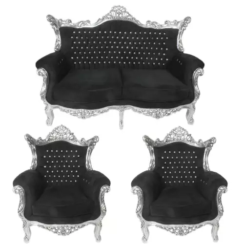 rolandk-wohnen Barocksofa set royal lyse zilver-zwart (SV1738)