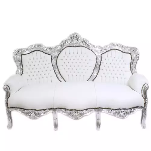 rolandk-wohnen 3er Barocksofa F30 silber/ weiss (SV2034)