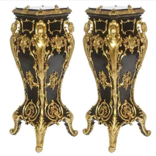 rolandk-wohnen Barocksäule 2er Emporda deluxe Gold /schwarz (SV1899)